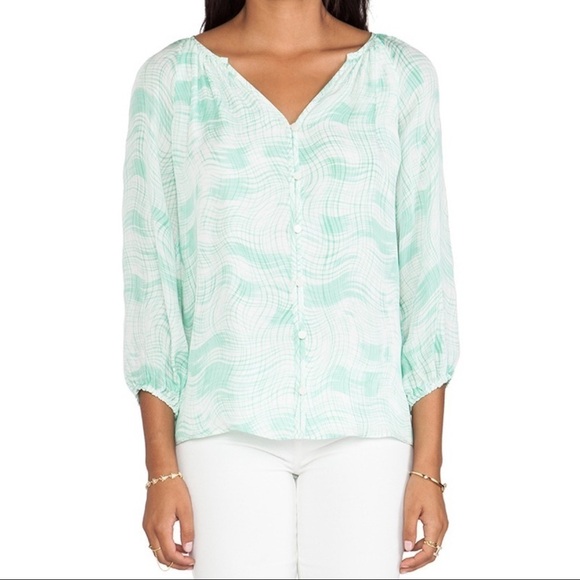 Shoshanna Renee Silk Blouse Pistachio Button Front - Picture 1 of 9